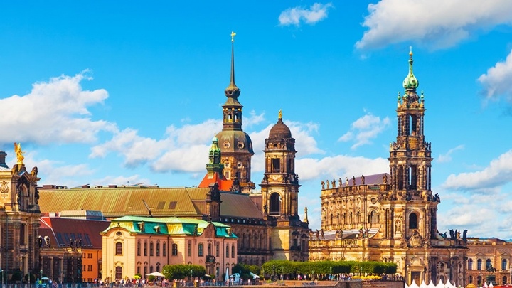 Old town cityscape from the Elbe River in Dresden, Germany