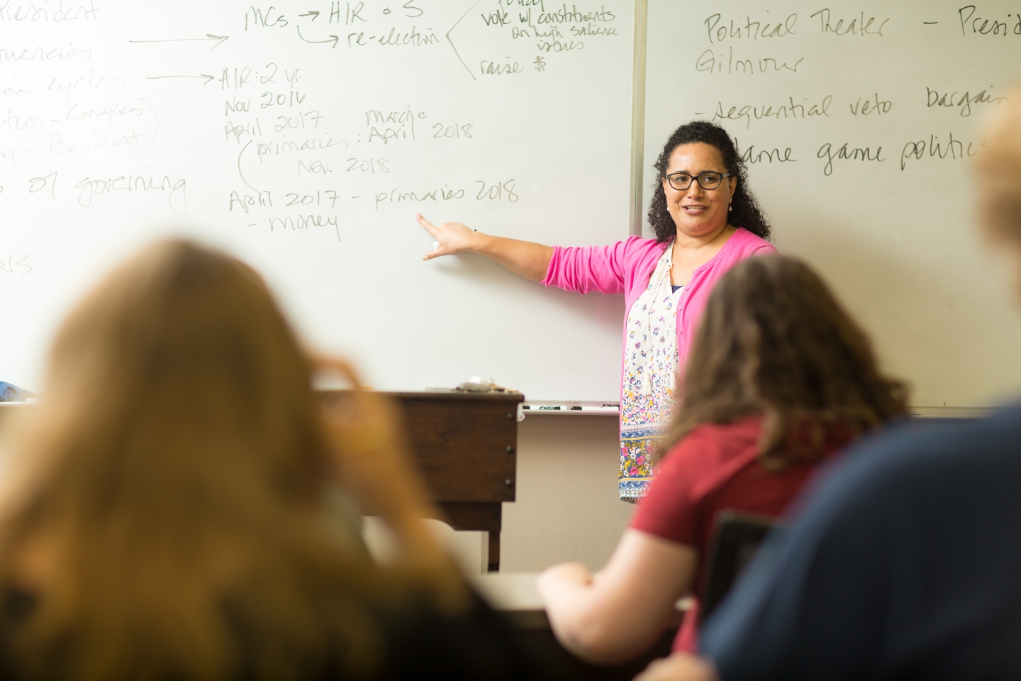 Students in a political science class with their professor