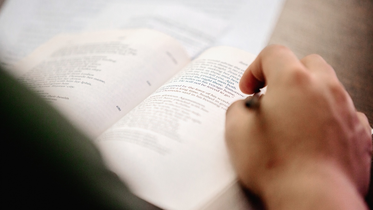 Student reading a book